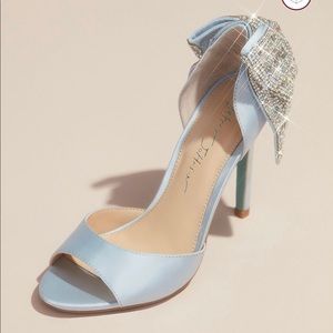 Blue satin stilettos